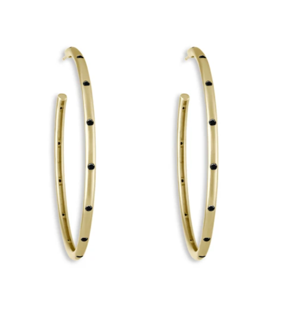 LARGE BLACK PAVE STUDDED HOOP - GOLD