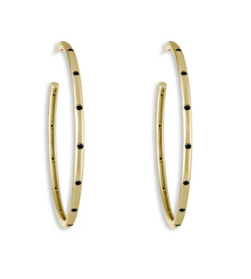 LARGE BLACK PAVE STUDDED HOOP - GOLD
